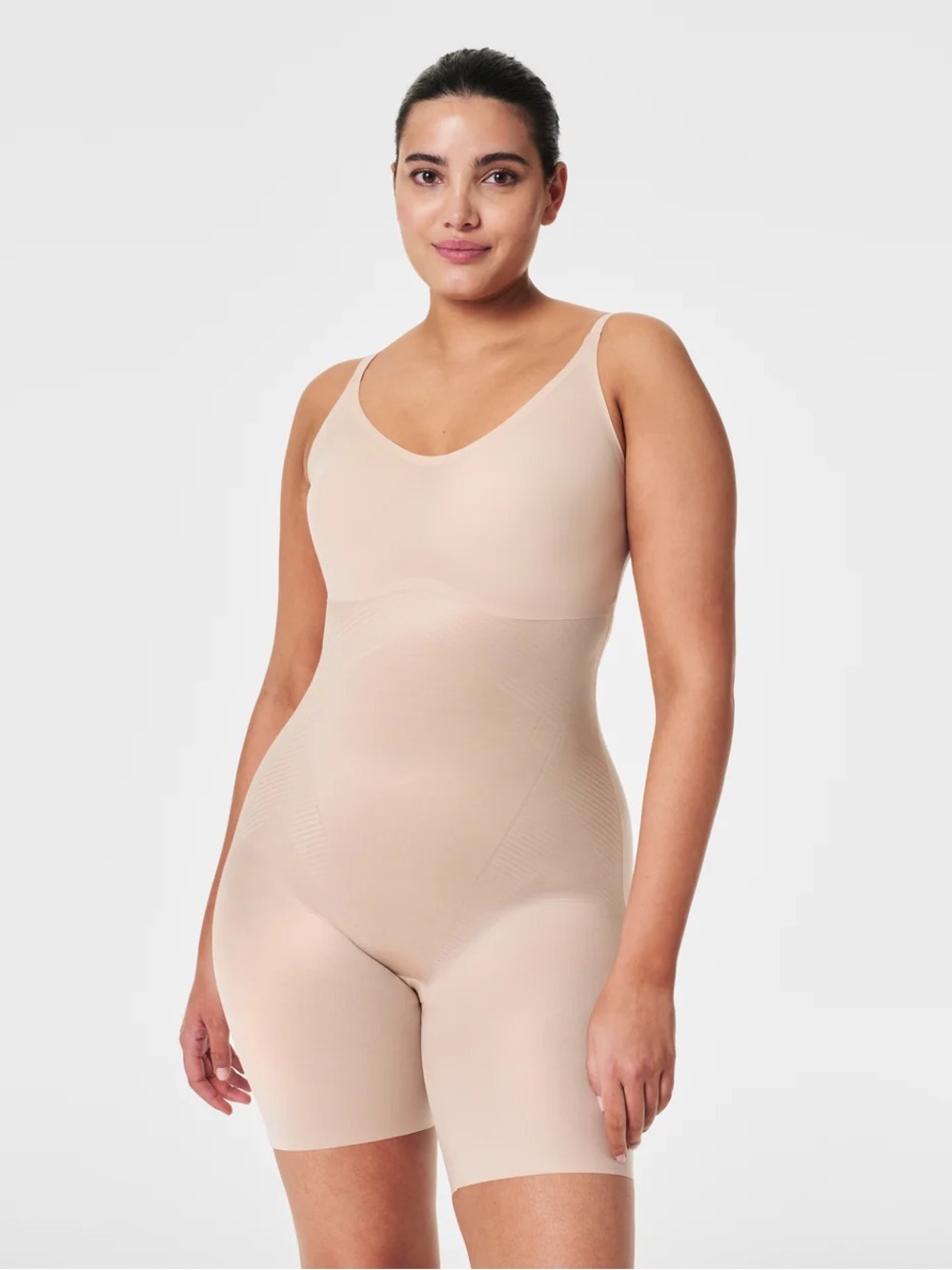 SPANXshape Invisible Mid-Thigh Bodysuit Champagne Beige Nude Large